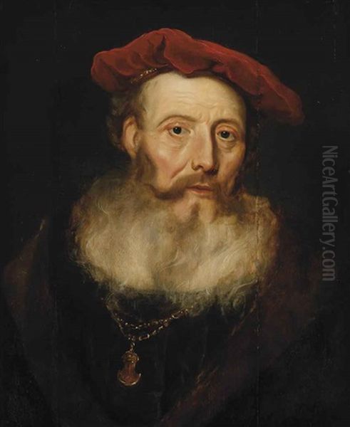 A Bearded Man With A Red Velvet Cap Oil Painting by Govaert Flinck