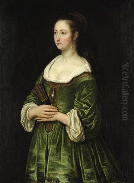 Bildnis Einer Jungen Frau Im Grunen Kleid, Im Haar Ein Schwarzer Schleier Oil Painting by Govaert Flinck