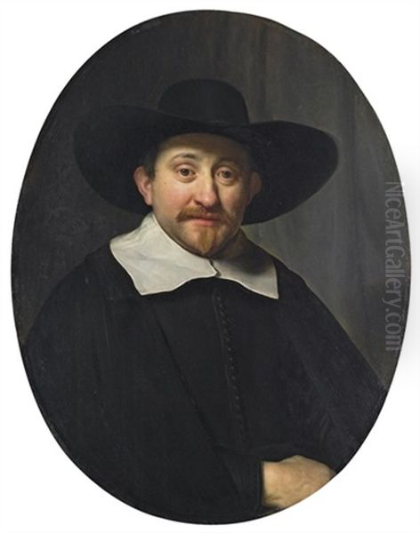 Portrait Of A Man In A Broad-brimmed Hat Oil Painting by Govaert Flinck