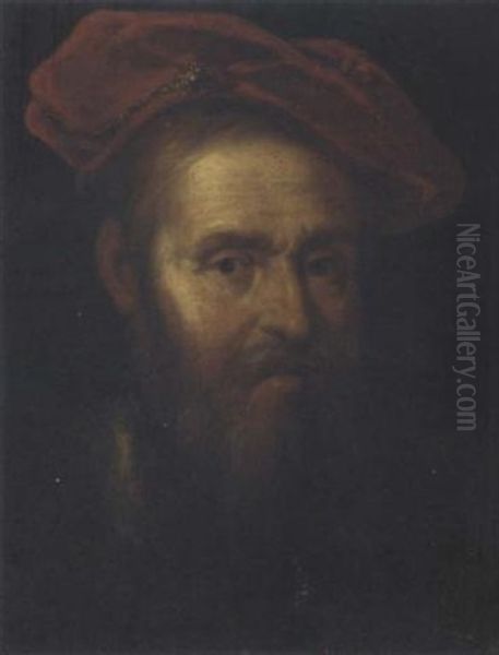 Portrait Of A Gentleman In A Red Cap Oil Painting by Govaert Flinck