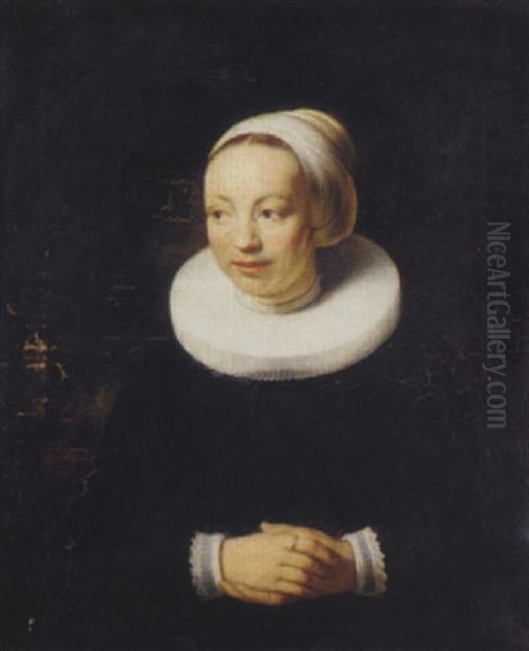 Portrait Of A Lady In A White Hat And Ruff Oil Painting by Govaert Flinck