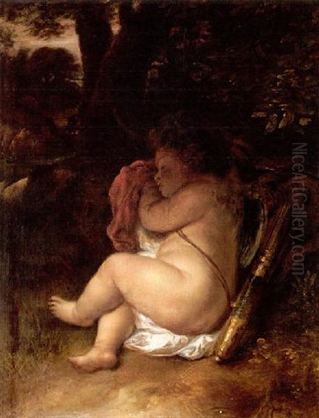 A Sleeping Cupid Oil Painting by Govaert Flinck