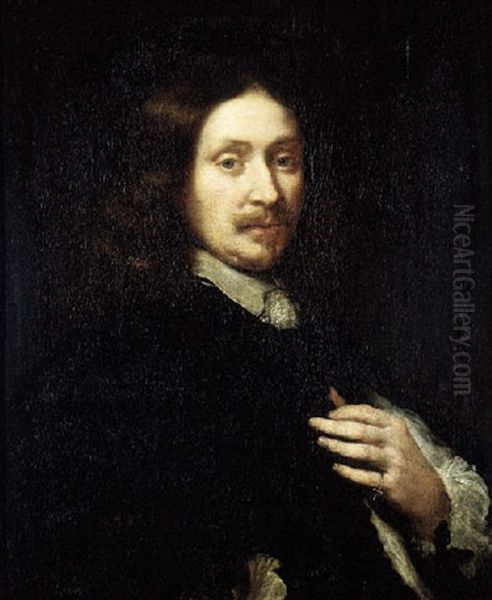 Portrait Of A Gentleman, Wearing Black Costume Oil Painting by Govaert Flinck