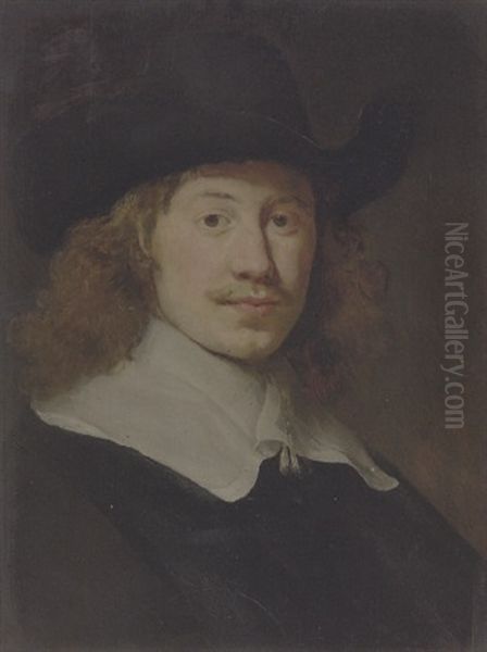 Portrait Of A Gentleman In Black Costume With A Lace Collar Oil Painting by Govaert Flinck