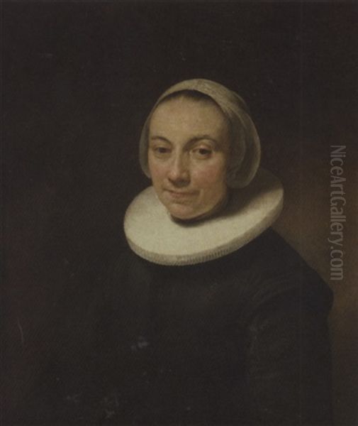 Portrait Of A Lady In A Black Dress With A Ruff And A White Head-dress Oil Painting by Govaert Flinck