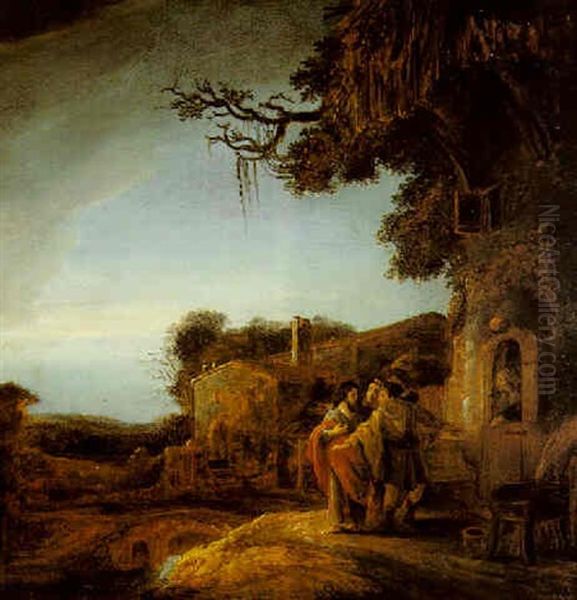 Christ And The Pilgrims Arriving At The House At Emmaus Oil Painting by Govaert Flinck