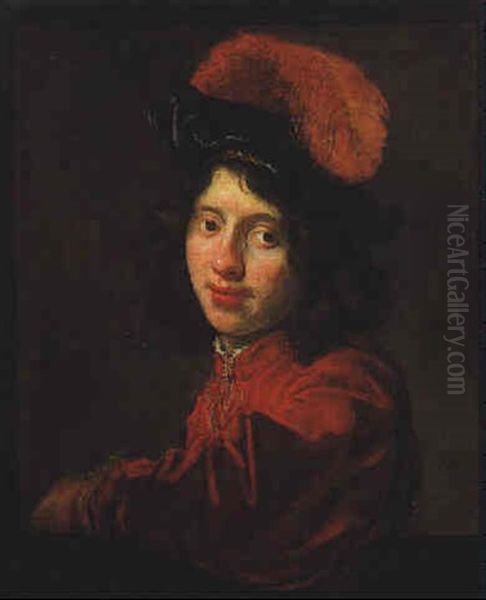 Bildnis Eines Jungen Mannes Mit Federbarett Oil Painting by Govaert Flinck