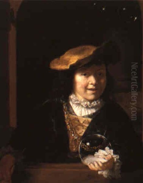 A Young Boy Blowing Bubbles Oil Painting by Govaert Flinck