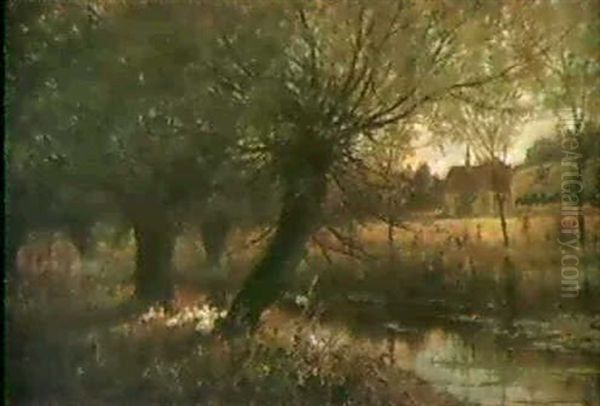 Weide Am Bach Oil Painting by Saville Lumbley Flint