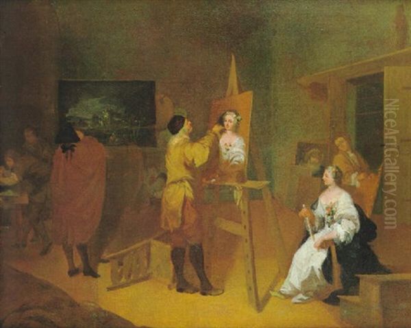 Blick In Das Atelier Eines Malers Mit Dem Kunstler, Der Eine Dame Portratiert Oil Painting by Joseph Charles Giuseppe Flipart