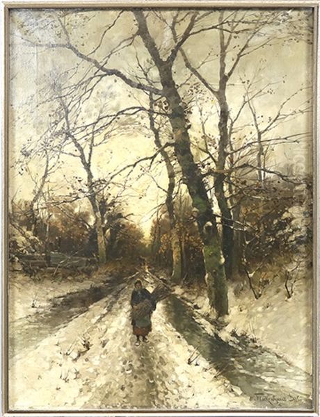 Auf Dem Winterlich Verschneiten Weg Oil Painting by Heinz Flockenhaus