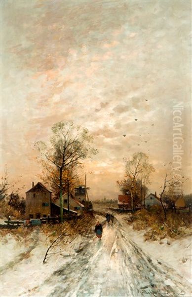 Dorp In Winternamiddag Oil Painting by Heinz Flockenhaus