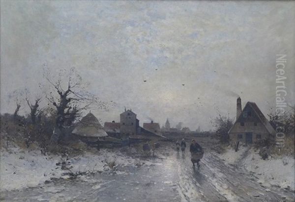 Hollandische Dorfstrase Im Winter Oil Painting by Heinz Flockenhaus