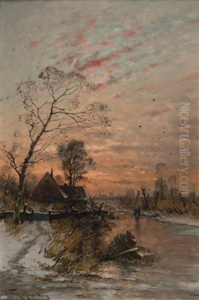 Paysage Hivernal Au Coucher Du Soleil Oil Painting by Heinz Flockenhaus