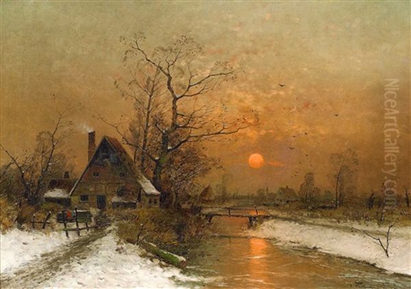 Winterabend Oil Painting by Heinz Flockenhaus