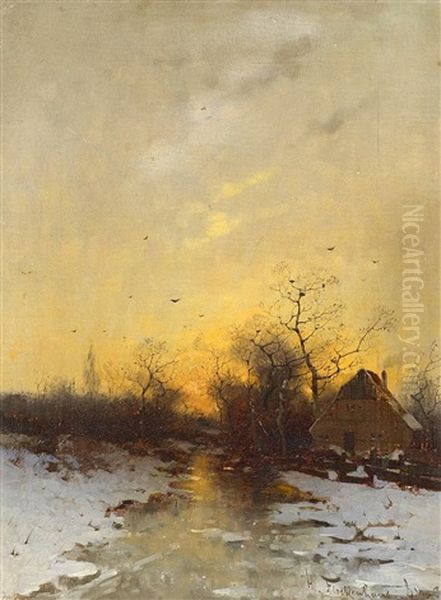 Winterabend Oil Painting by Heinz Flockenhaus