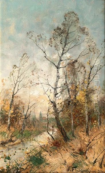 Herbstlandschaft Mit Birken Oil Painting by Heinz Flockenhaus