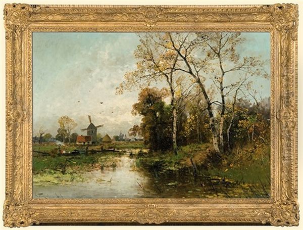 Landscape With A Windmill Oil Painting by Heinz Flockenhaus