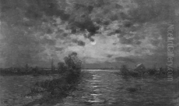 Abendliche Flusslandschaft Oil Painting by Heinz Flockenhaus