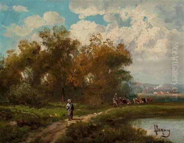 Scenes Of The French Countryside (two Works) Oil Painting by Eugene Victor de Flogny