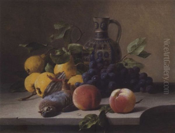 Nature Morte Aux Fruits Et Au Pichet Oil Painting by Eugene Victor de Flogny