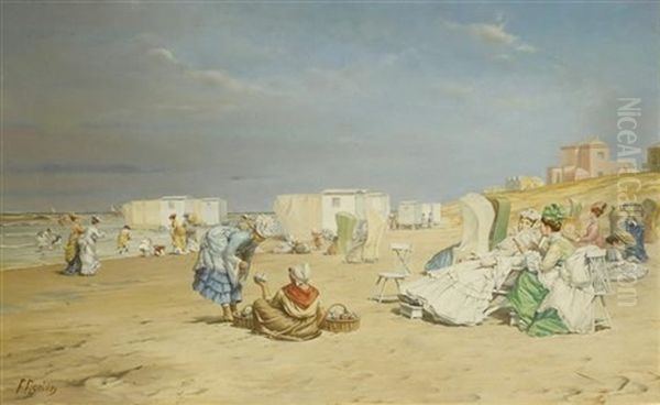 Strandszene Oil Painting by Frederic Florian