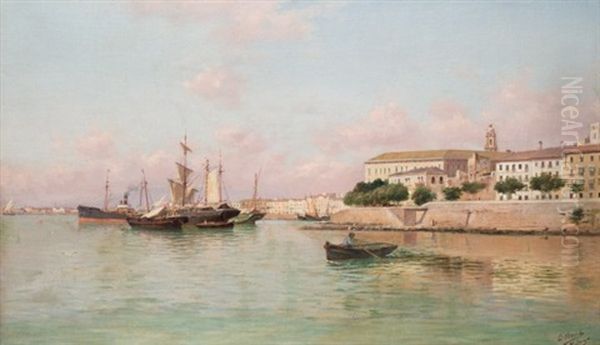 Puerto De Malaga Oil Painting by Enrique Florido Berruelo