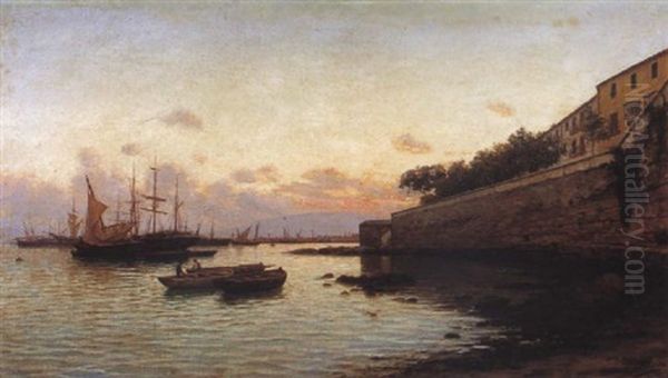 El Puerto De Malaga Oil Painting by Enrique Florido Berruelo