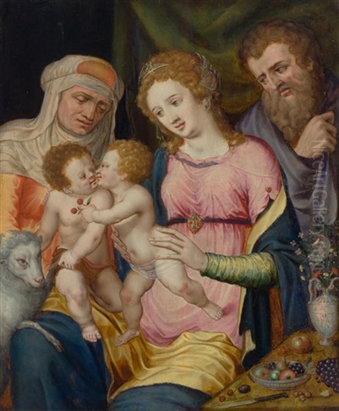 The Holy Family With Elisabeth And John Oil Painting by Frans Floris the Elder