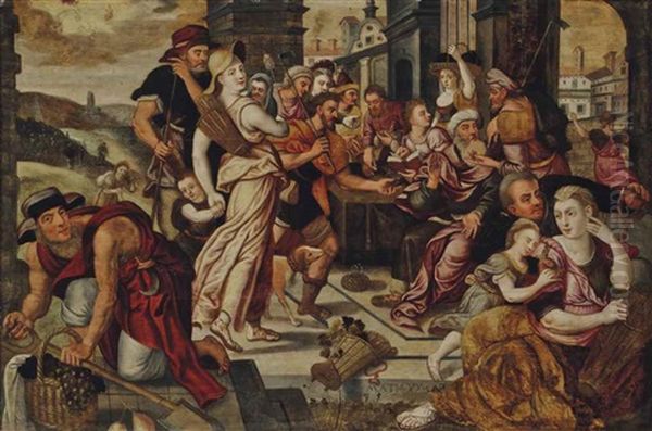 The Parable Of The Workers In The Vineyard (matthew 20:1-16) Oil Painting by Frans Floris the Elder