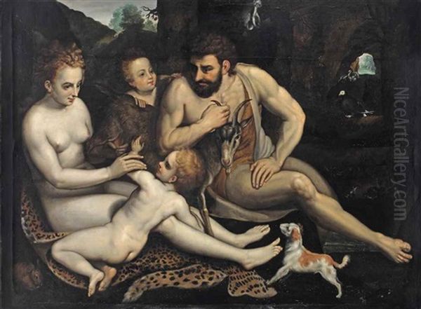 Adam And Eve With Their Children Cain And Abel, The Scene Of The Expulsion From The Garden Of Eden Beyond Oil Painting by Frans Floris the Elder