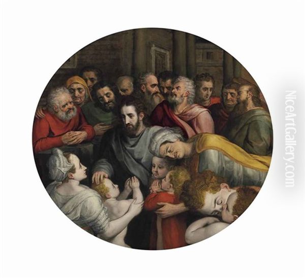 Christ Blessing The Children Oil Painting by Frans Floris the Elder