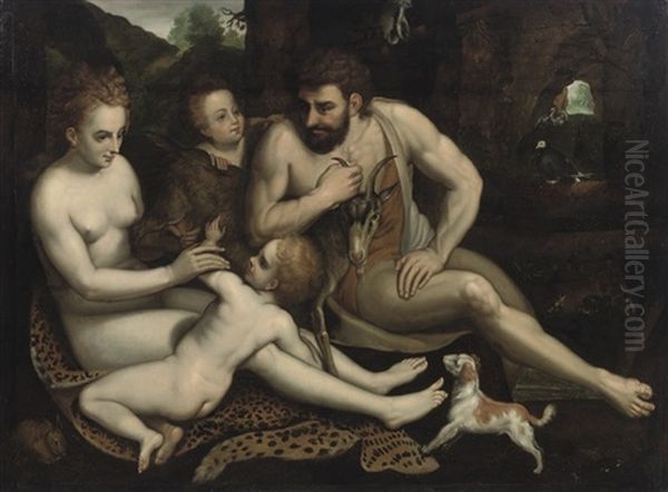 Adam And Eve With Cain And Abel Oil Painting by Frans Floris the Elder