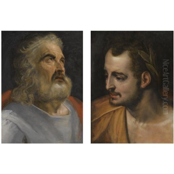 Portrait Of A Bearded Man (+portrait Of A Roman Emperor; Pair) Oil Painting by Frans Floris the Elder