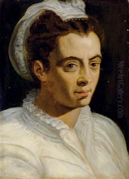 Portrait Of A Woman In A White Chemise And Headdress Oil Painting by Frans Floris the Elder