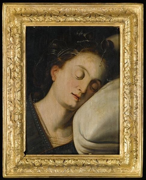 The Head Of A Sleeping Woman Oil Painting by Frans Floris the Elder