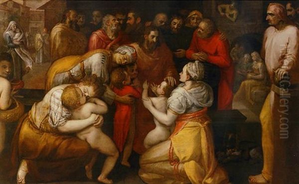 Christ Blessing The Children Oil Painting by Frans Floris the Elder