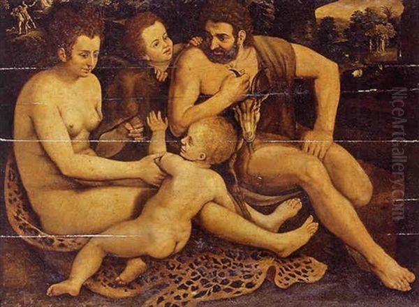 Adam And Eve With Cain And Abel Oil Painting by Frans Floris the Elder