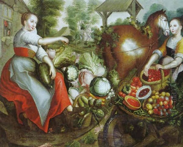 Marktszene Mit Einer Obst- Und Einer Gemuseverkauferin Oil Painting by Frans Floris the Elder