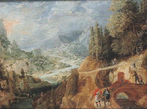 Paysage De La Vallee Du Rhin Avec La Fuite En Egypte Oil Painting by Frans Floris the Elder