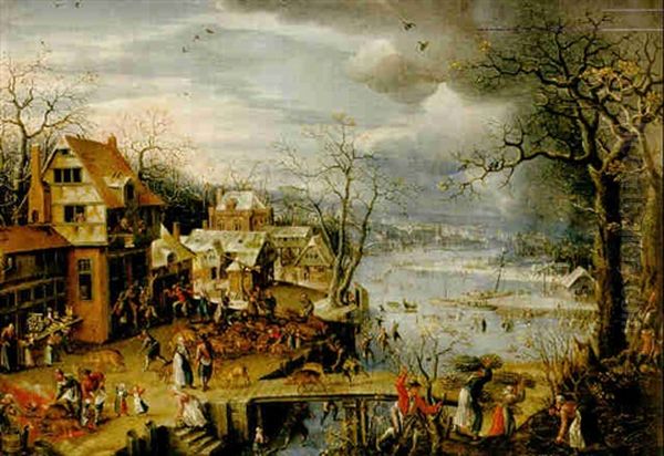 Vinter. Arstidsmalning Oil Painting by Frans Floris the Elder