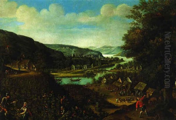 Les Vendanges Dans Un Paysage De Riviere : Le Mois De Novembre Oil Painting by Frans Floris the Elder