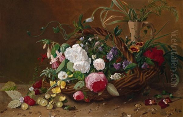 Blumen In Einem Weidenkorb Oil Painting by Hendrika Floris