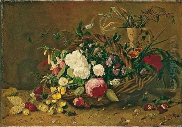 Blumen Stillleben Mit Korb Oil Painting by Hendrika Floris