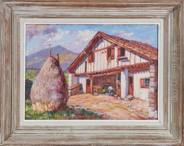 Maison Behecoetchea Animee A Saint Pee Sur Nivelle Oil Painting by Louis Floutier