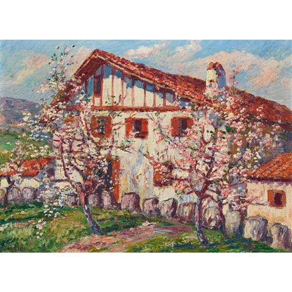 Bauernhaus Mit Bluhenden Obstbaumen Oil Painting by Louis Floutier