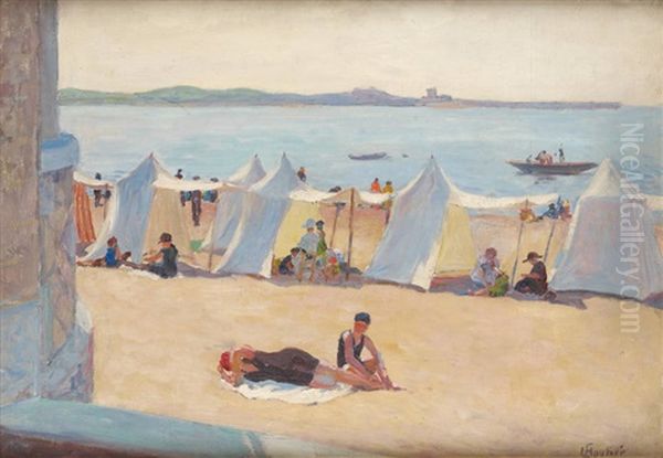 Sur La Plage De Saint Jean De Luz Oil Painting by Louis Floutier