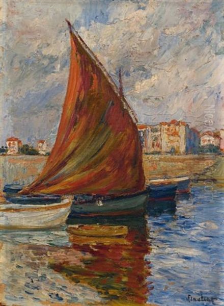 Bateaux Au Port Oil Painting by Louis Floutier