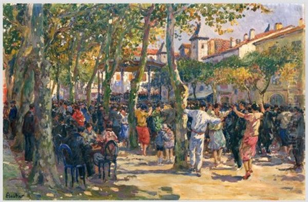 Le Fandango, Saint Jean De Luz, Place Louis Xiv Oil Painting by Louis Floutier