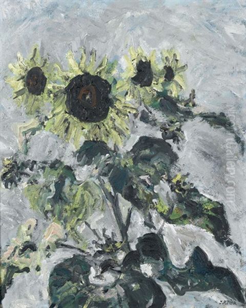 Stillleben Mit Sonnenblumen Oil Painting by Johann Peter Flueck